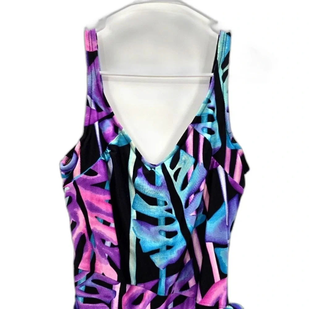 Slimsuit Purple Tropical One Piece Vacation Beach Resort Goth Swimsuit Medium 10